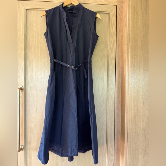 The Row Black Cotton Belted High Low Minimalist Sleeveless V-Neck Dress / 4